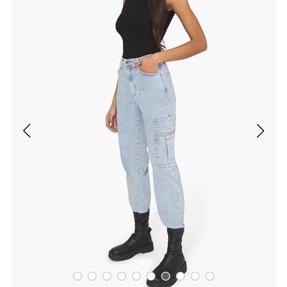 Weworewhat Womens Cargo Jeans Y2K Utility Stretch Denim Straight Jeans M 90s - Picture 7 of 9